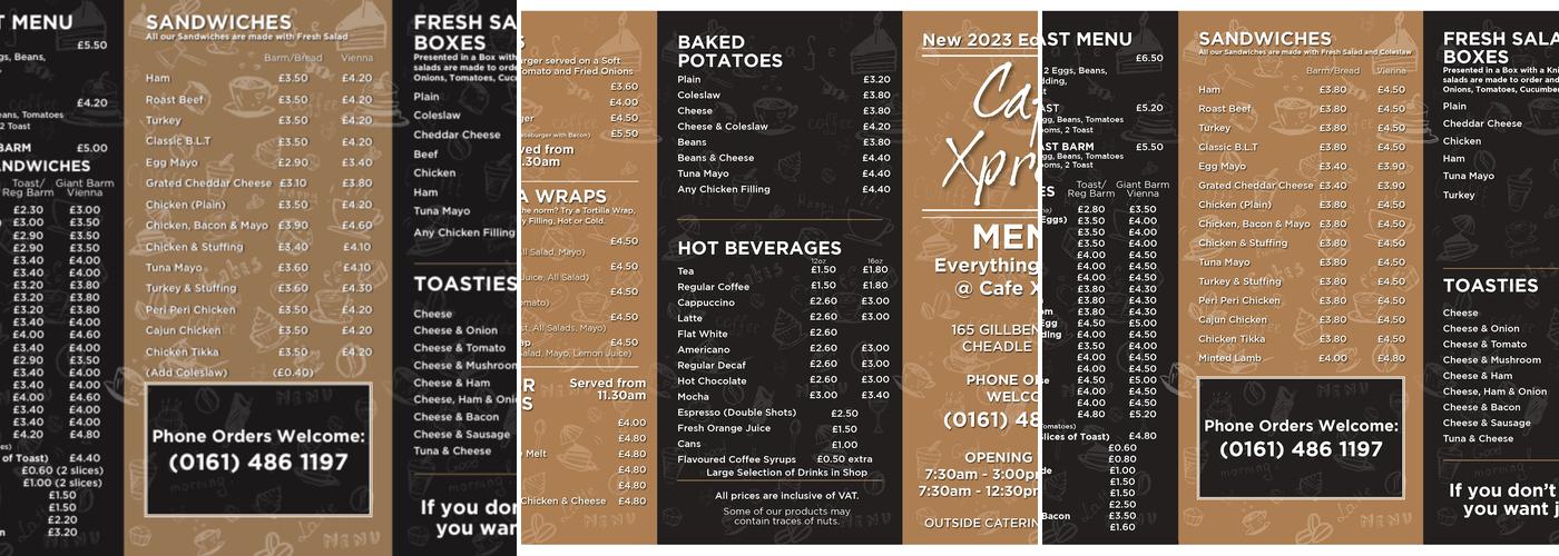 Cafe Xpress - Stockport Cafe Menu