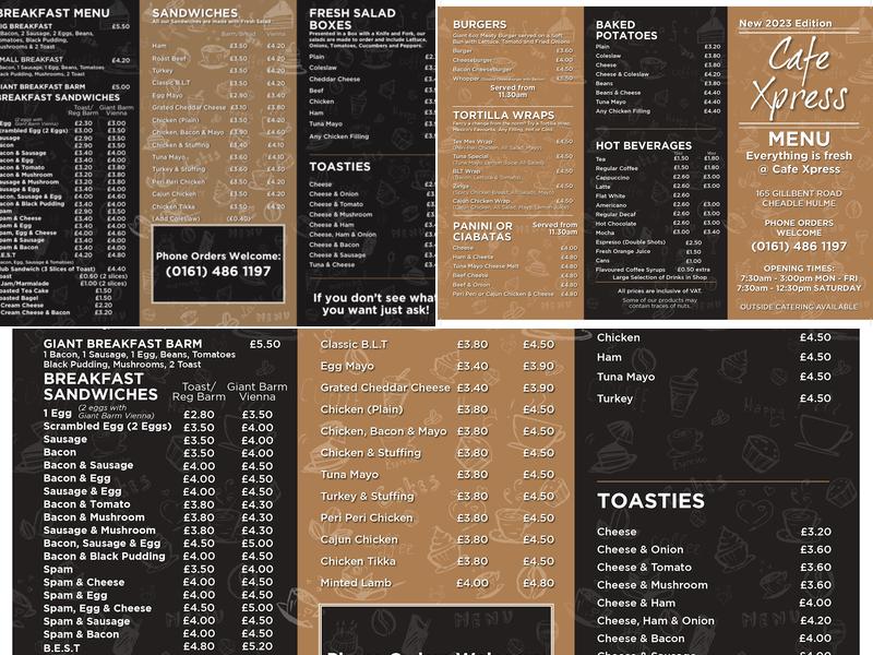 Cafe Xpress - Stockport Cafe Menu