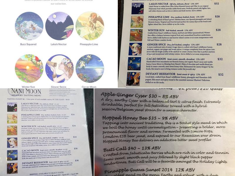 Nani Moon Meadery Menu