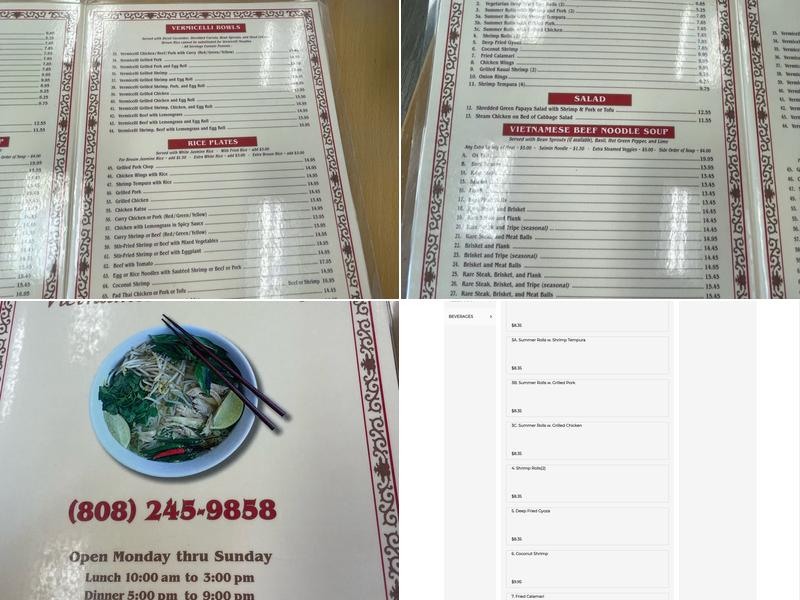 Pho Kauai Menu