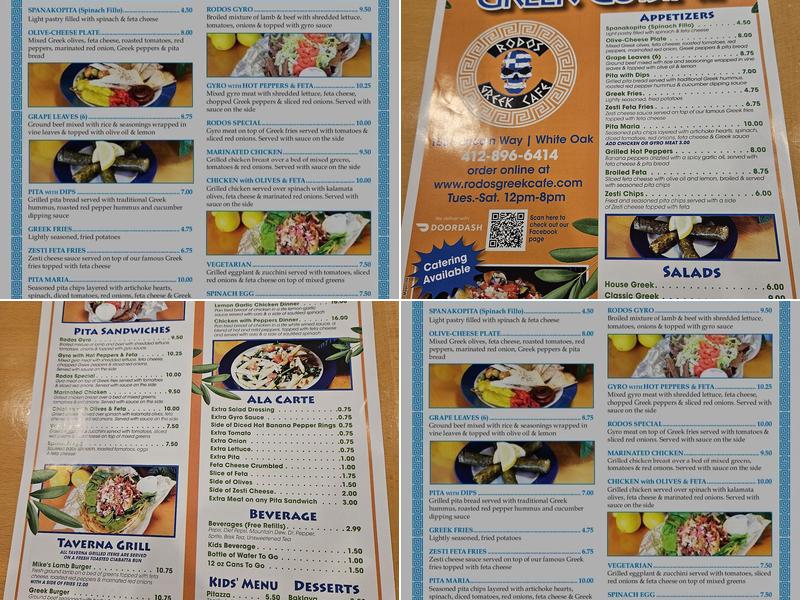 Rodos Greek Cafe Menu