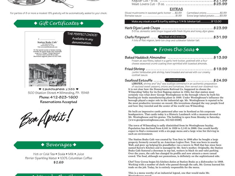 The Station Brake Cafe Menu