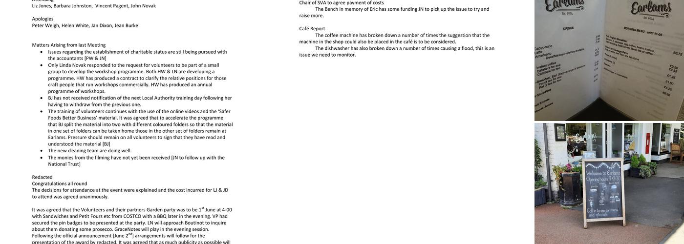 Earlam's Community Store And Cafe Menu