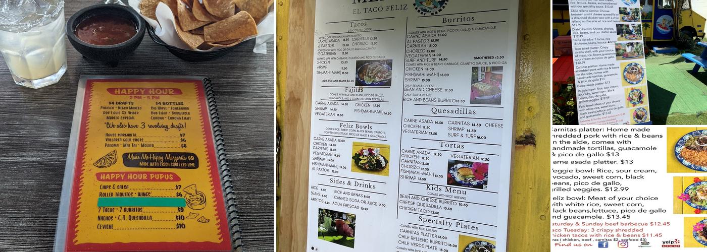 El Taco Feliz - Happy taco Menu