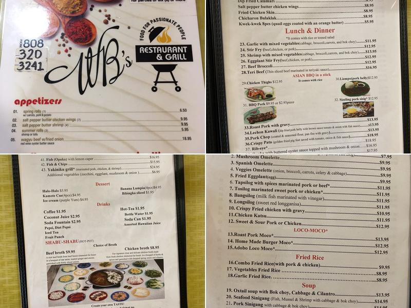 WB's Restaurant & Grill Menu