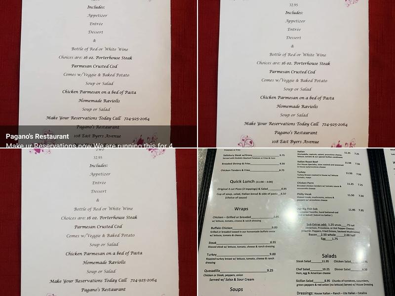 Pagano's Restaurant Menu