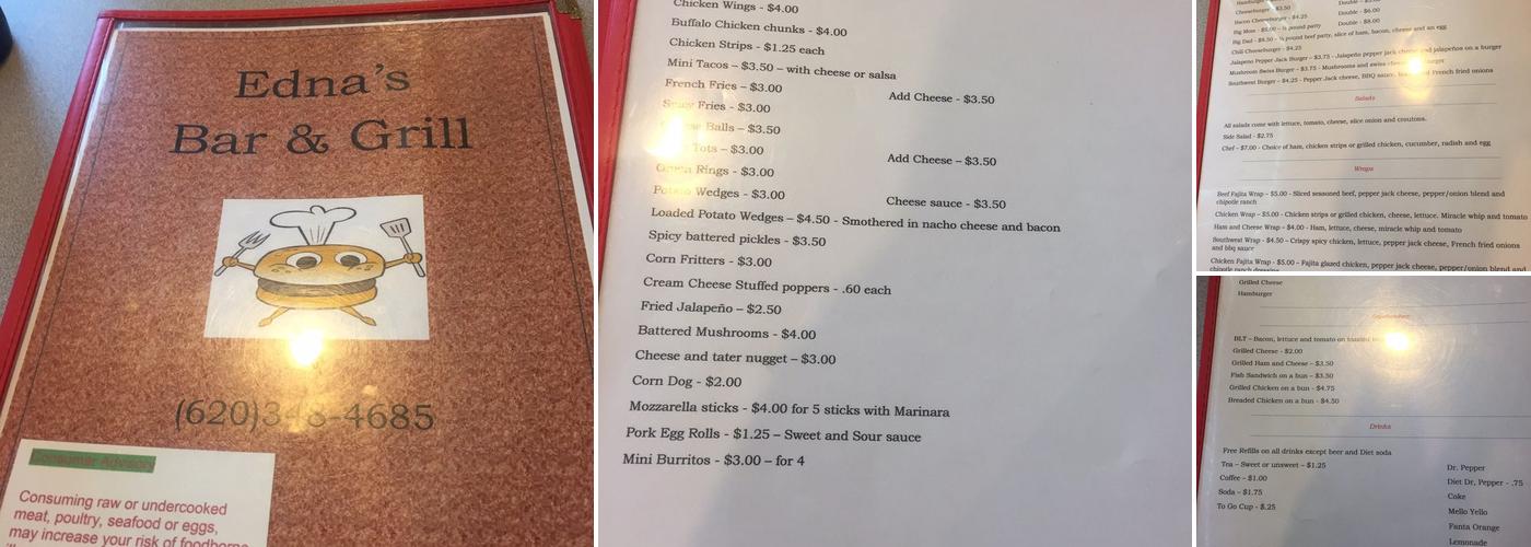 Edna's Bar & Grill Menu
