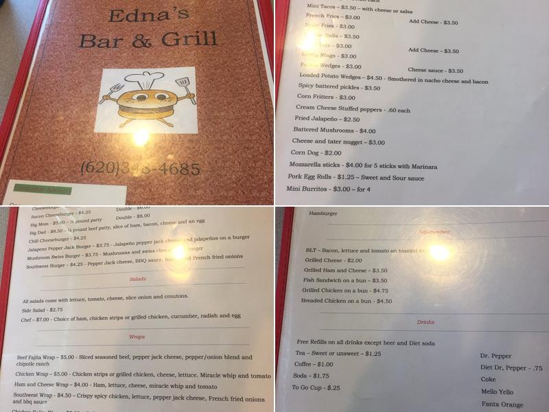 Edna's Bar & Grill Menu