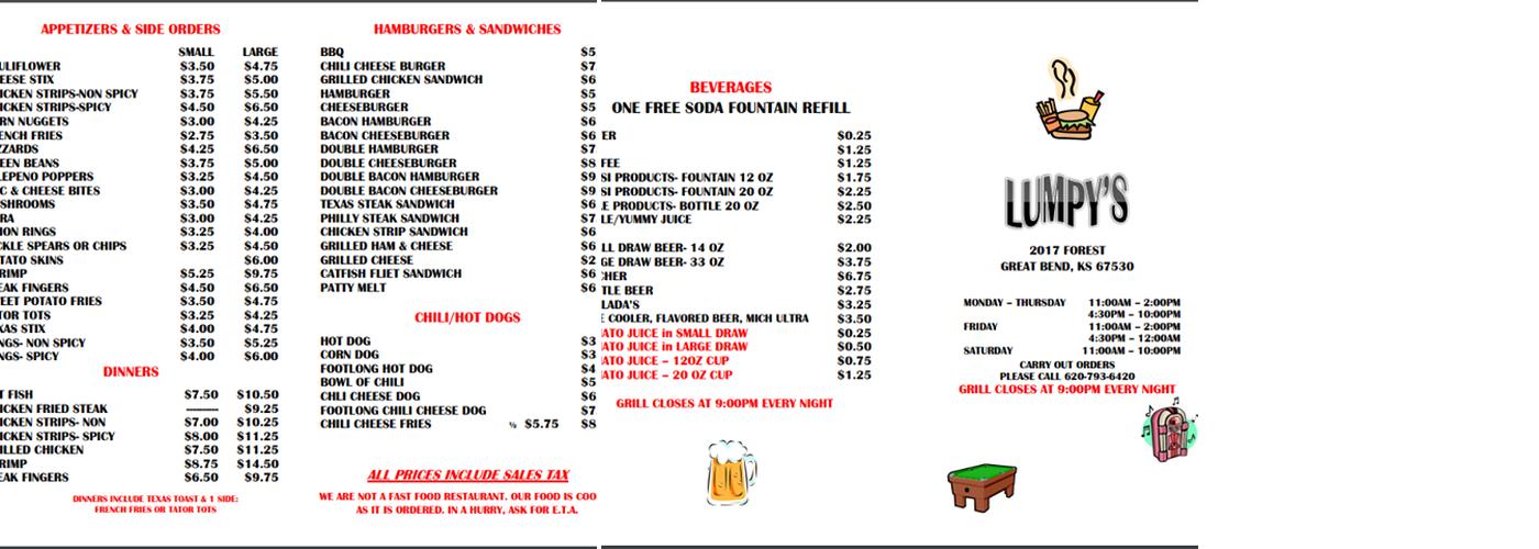 Lumpy's Home Field Bar & Grill Menu
