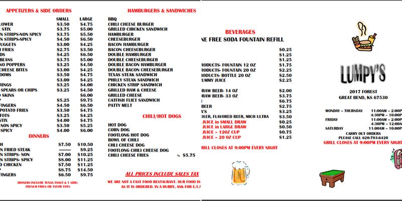 Lumpy's Home Field Bar & Grill Menu