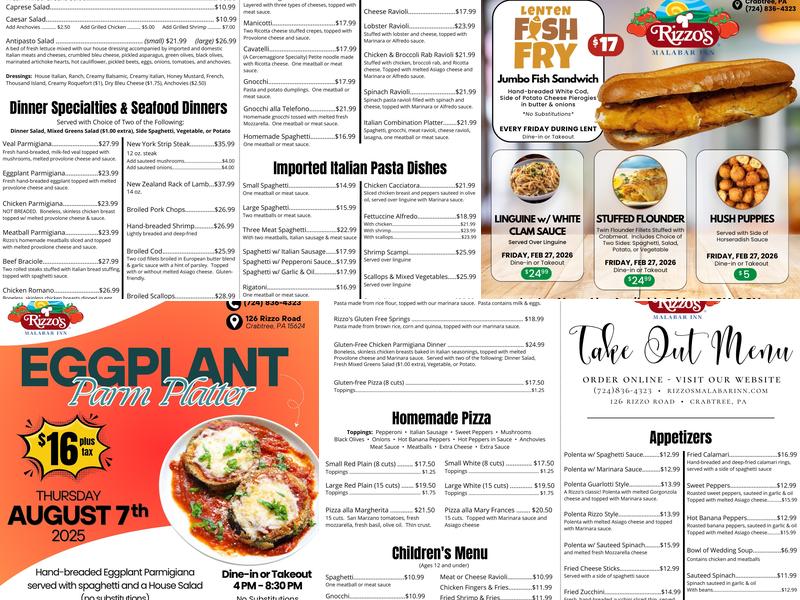 Rizzo's Malabar Inn Menu