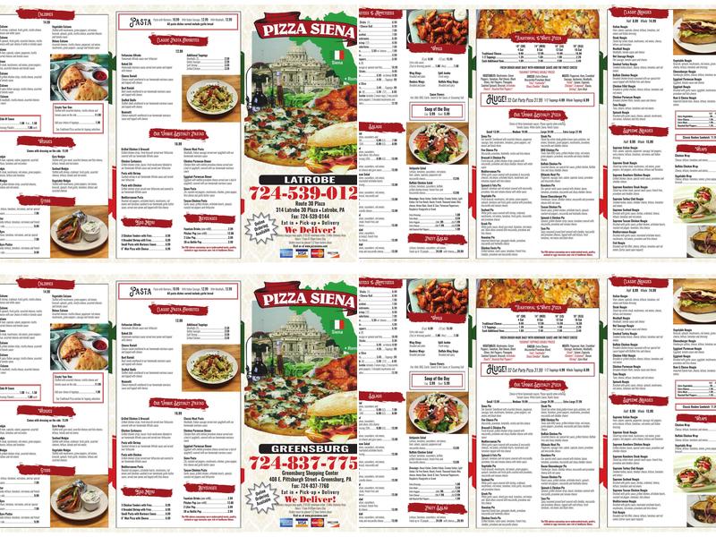 Pizza Siena Menu