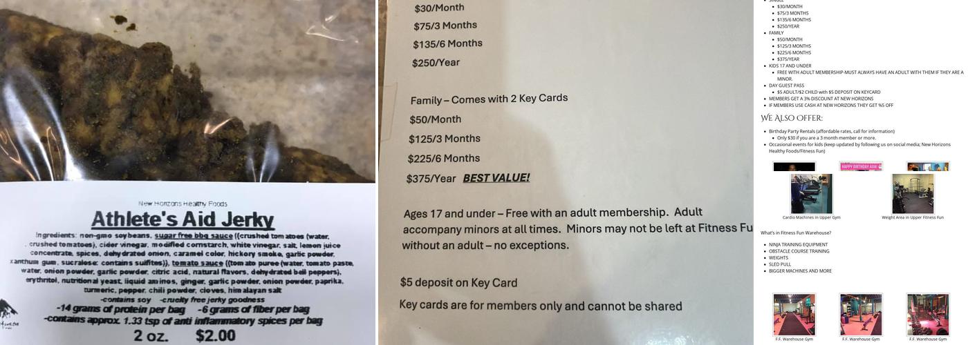 New Horizons Healthy Foods Menu