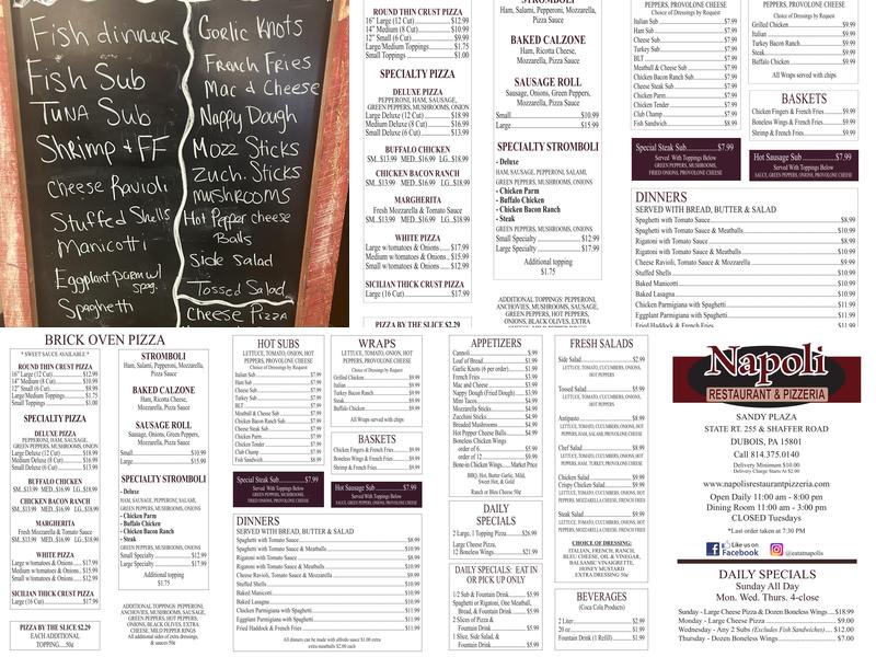 Napoli's Restaurant & Pizzeria Menu