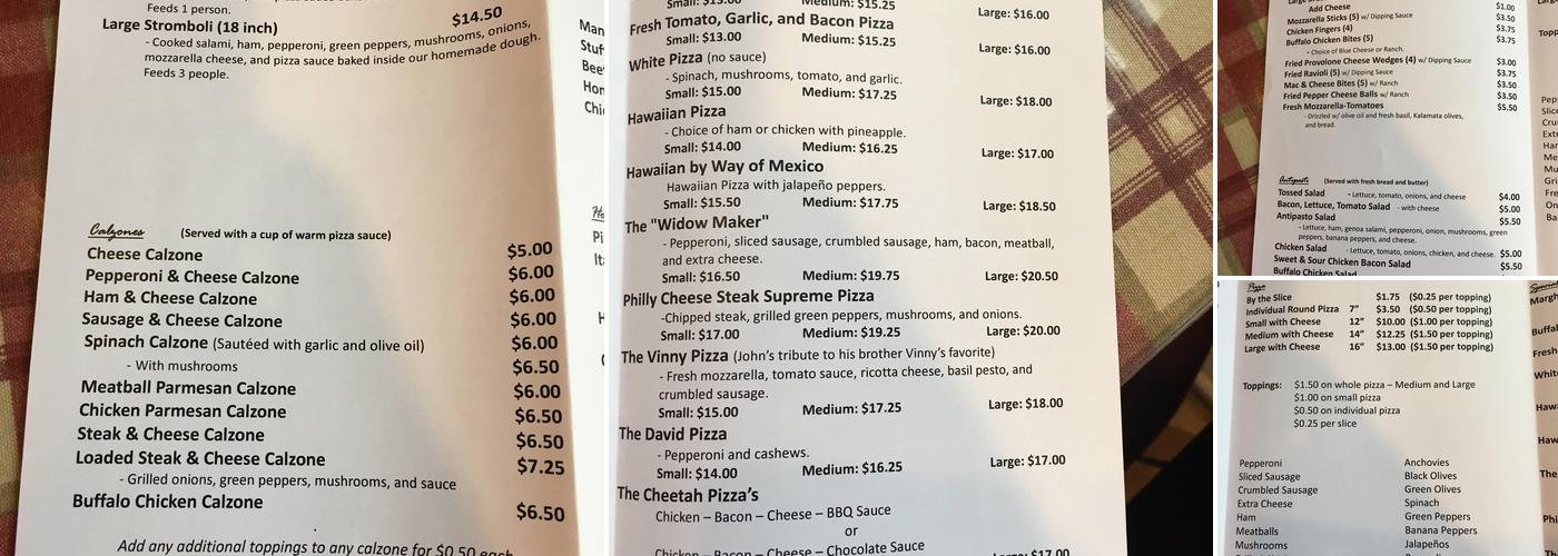 Paesano Pizza Menu