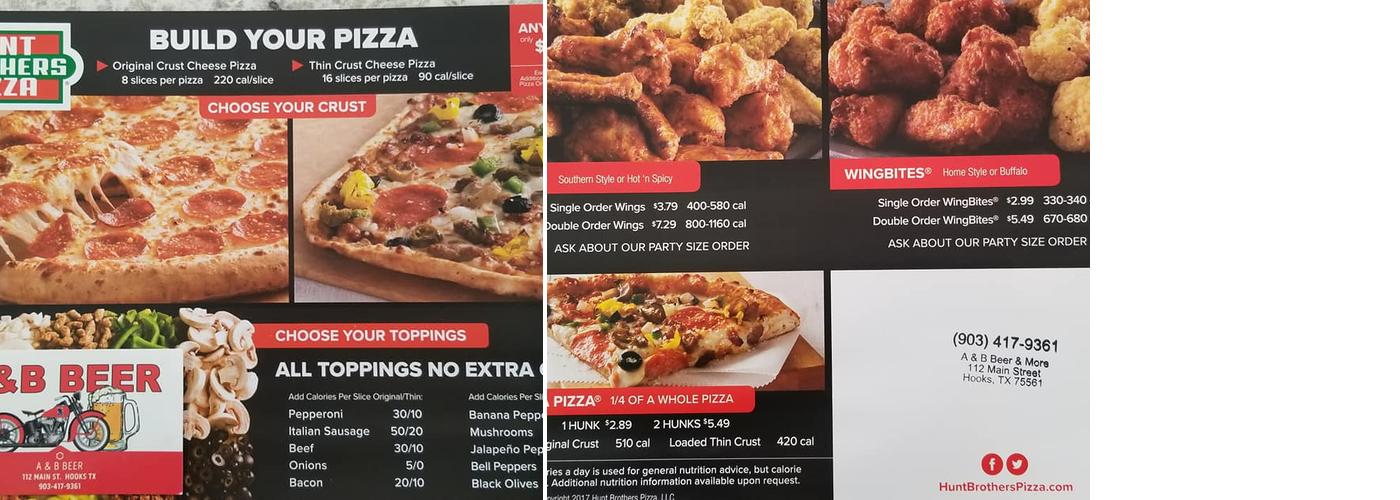 Hunt Brothers Pizza Menu
