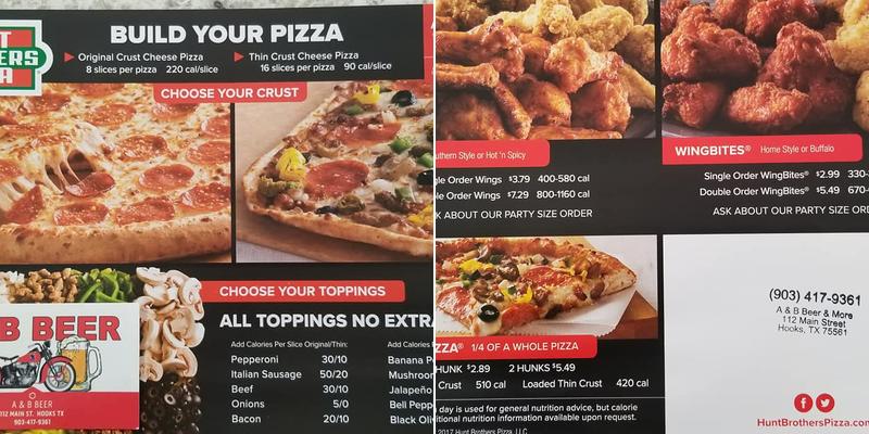 Hunt Brothers Pizza Menu