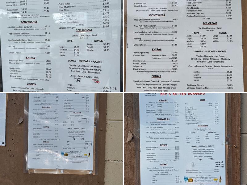 Bev's Better Burgers Menu