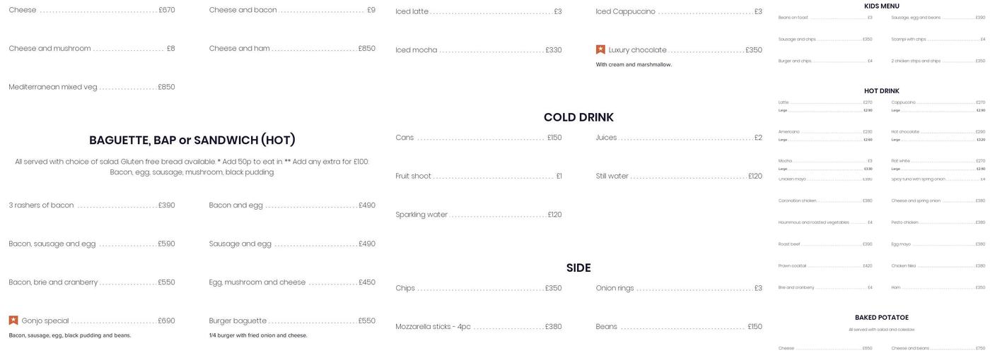 Gonjoo - Cafe and bakehouse Menu