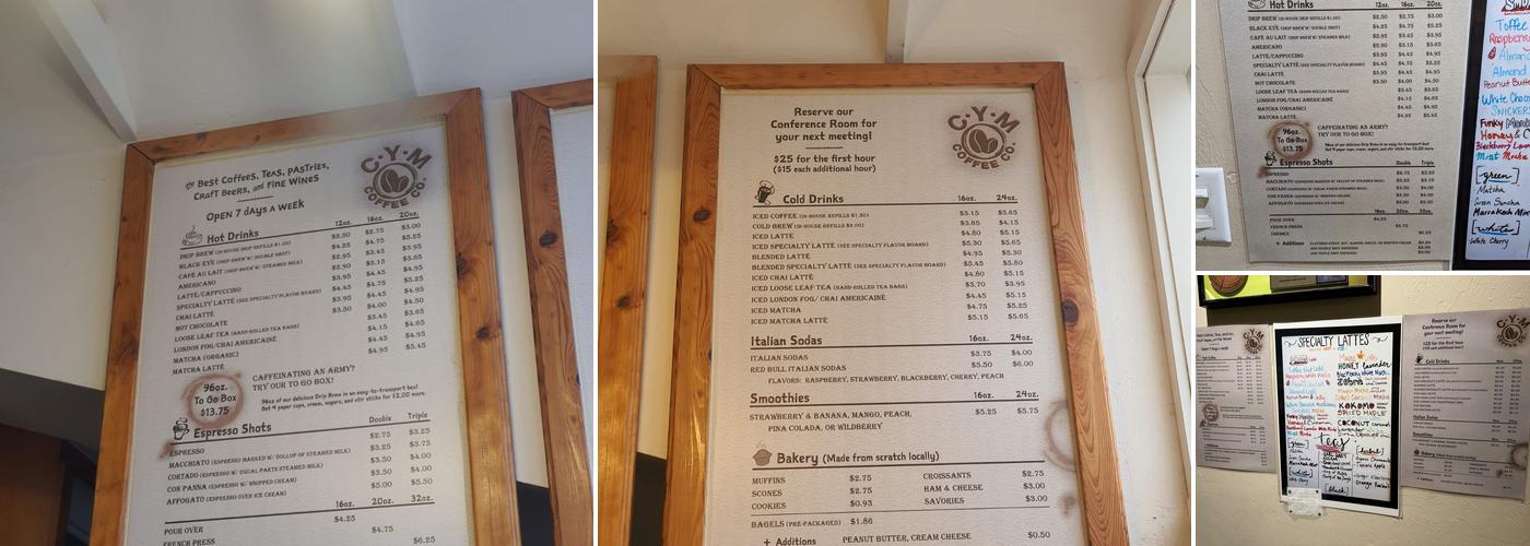 CYM Coffee Co Menu