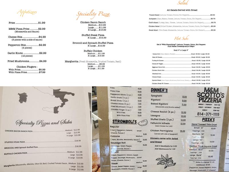 M&M Scotto's Pizzeria Menu