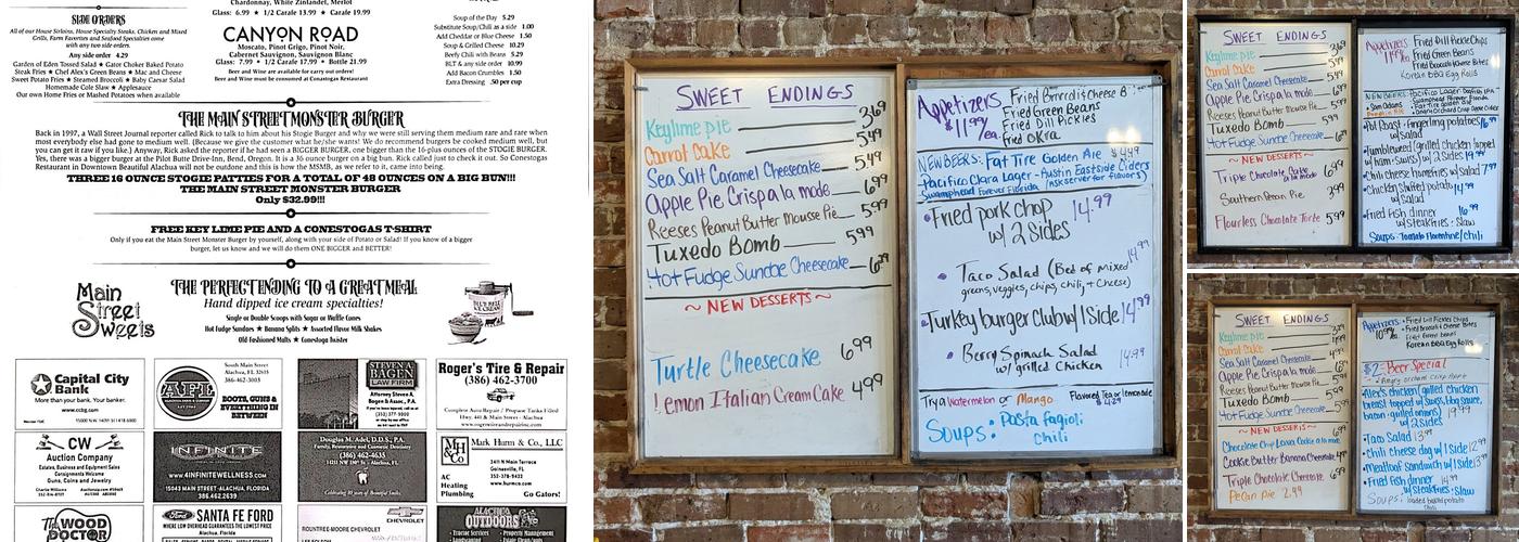 Conestogas Restaurant Menu