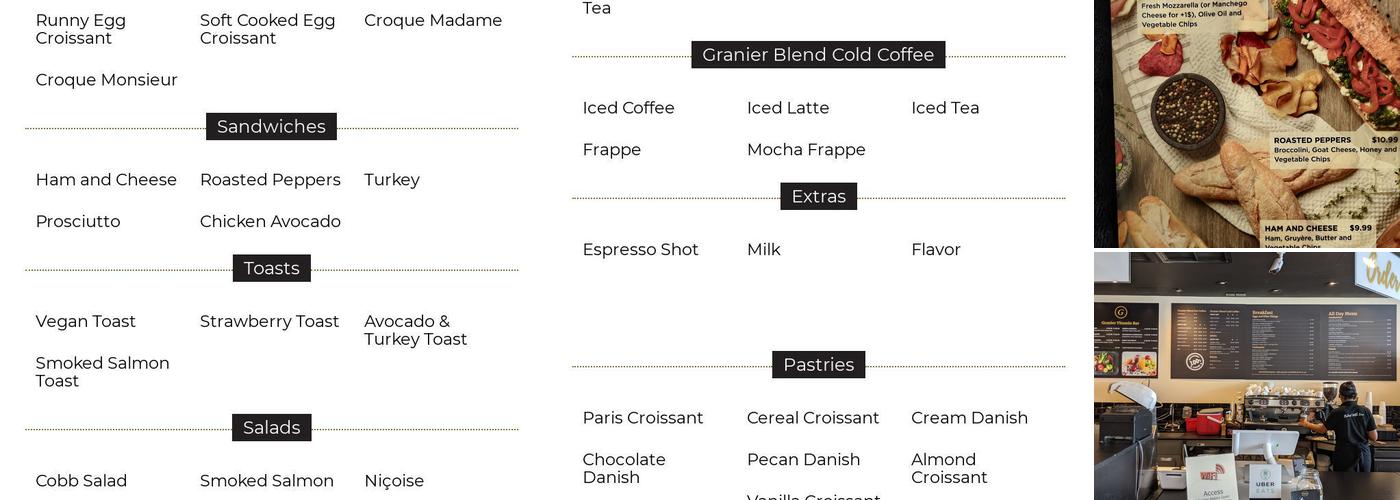 Granier Bakery Menu