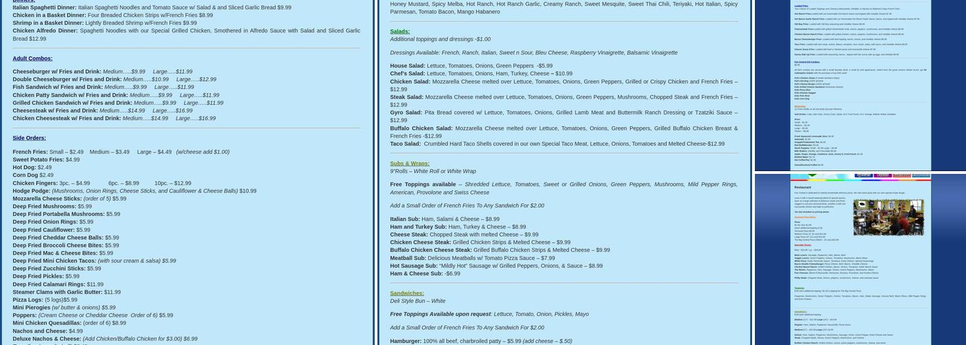 Fun Central Inc Menu