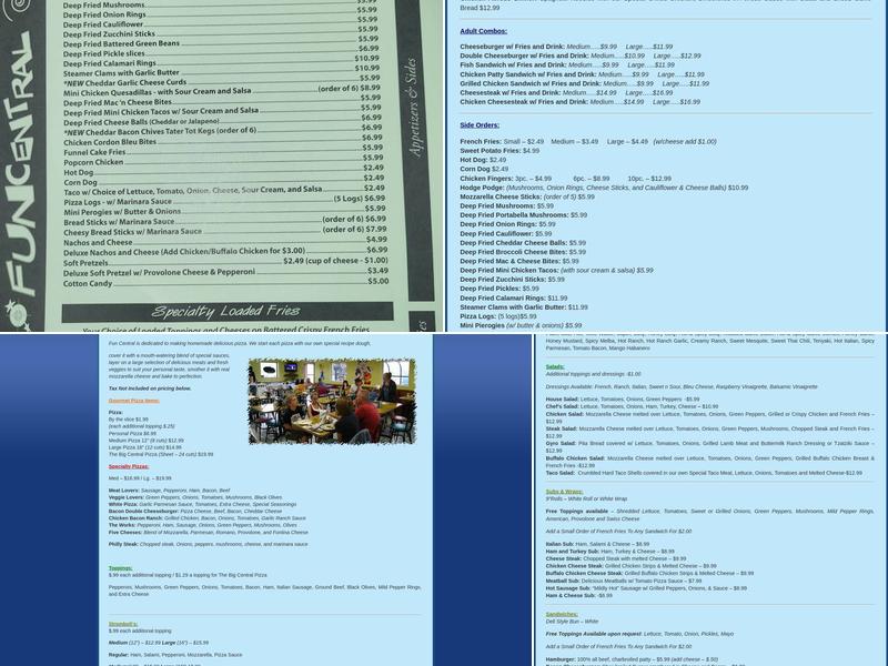 Fun Central Inc Menu