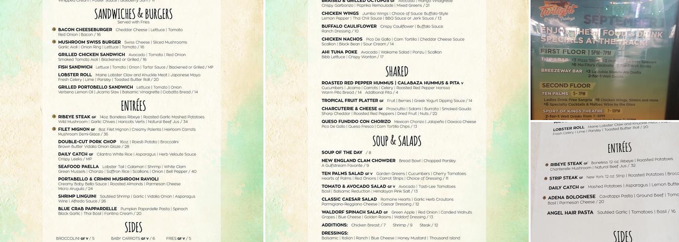 Ten Palms Menu