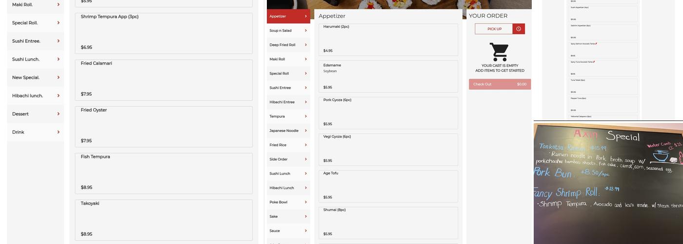 A'xin Sushi&Hibachi Menu