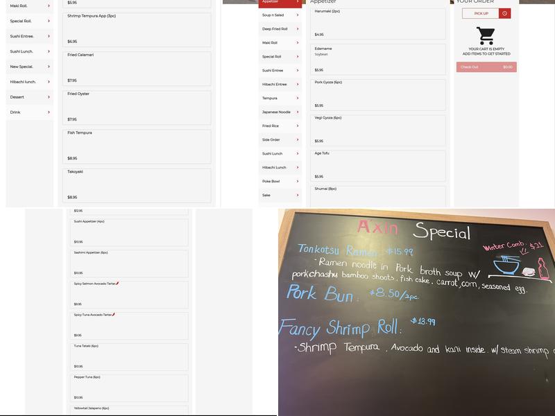 A'xin Sushi&Hibachi Menu