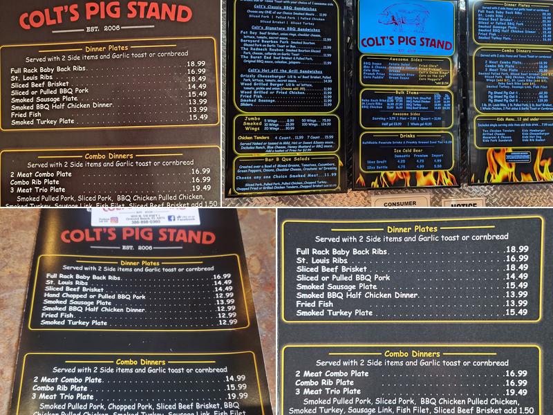 Colt's Pig Stand Menu