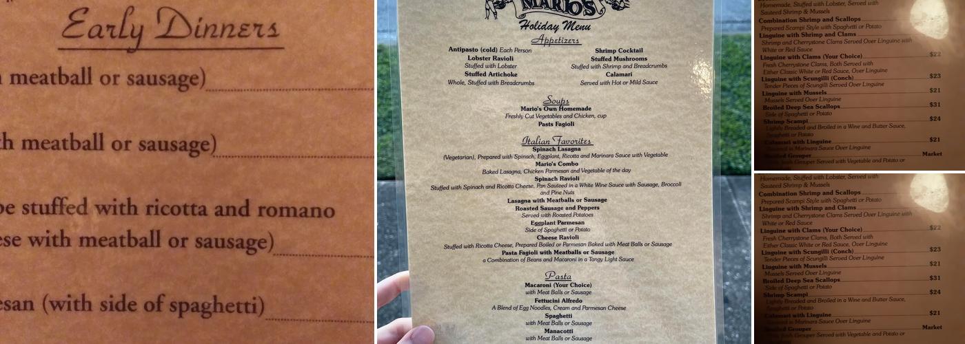 Mario's Restaurant Menu