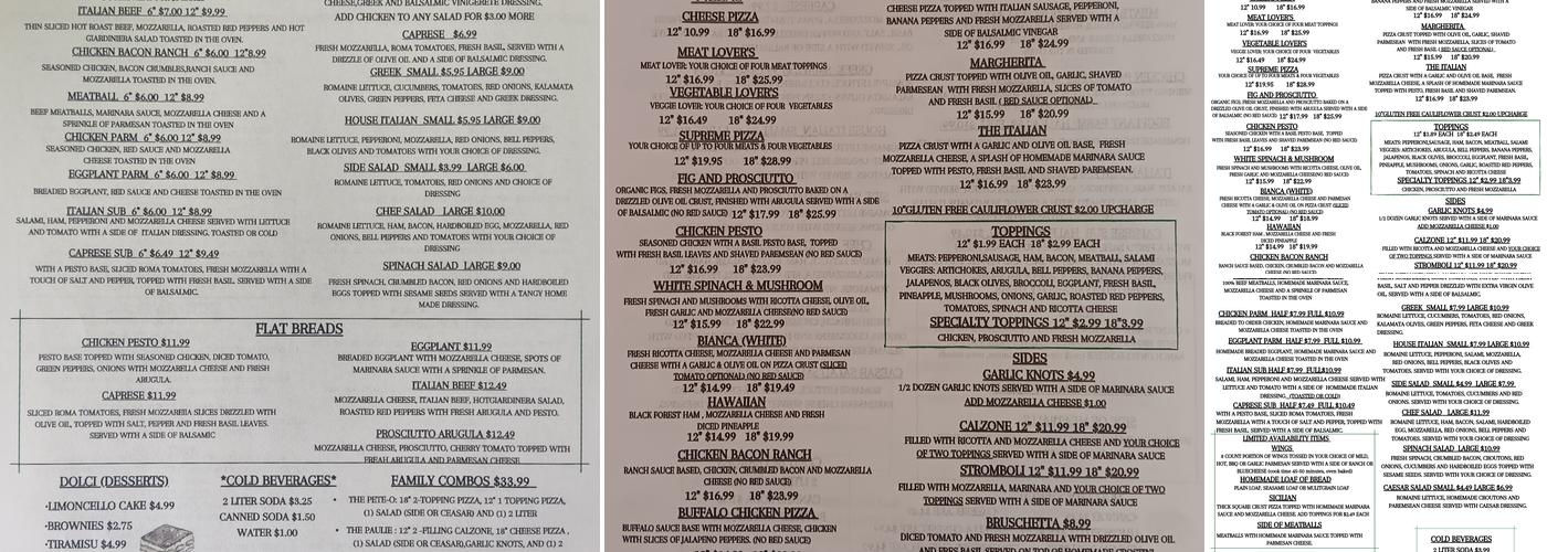 Cucinella's Brick Oven Pizzeria Menu