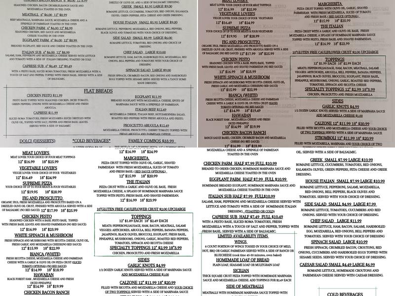 Cucinella's Brick Oven Pizzeria Menu