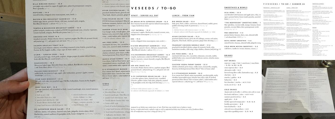 Five5eeds Menu