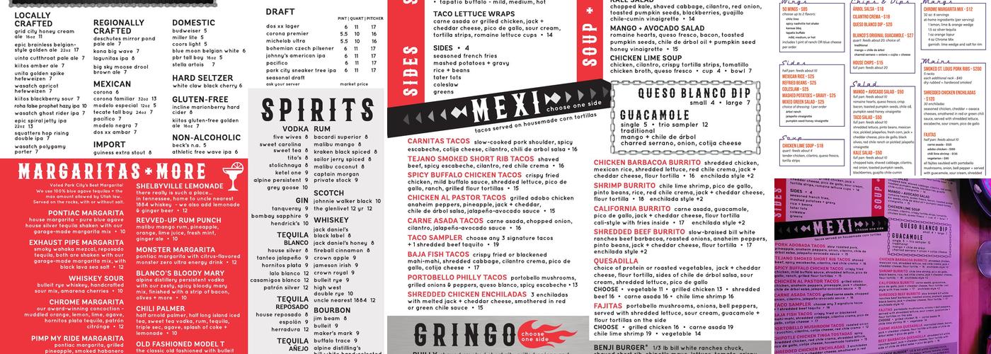Billy Blanco's Menu
