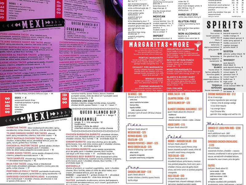 Billy Blanco's Menu