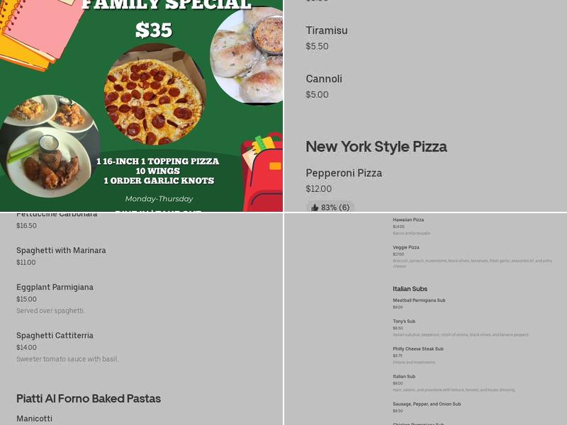 Pana Roma Pizza & Pasta Menu