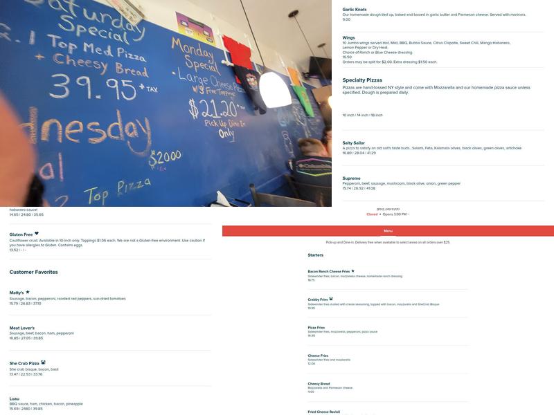 Bubba's Pizza Menu