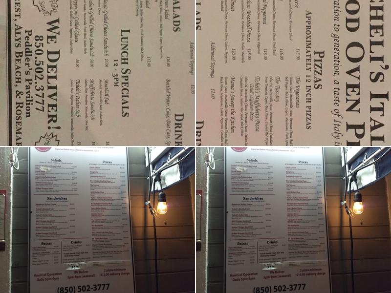 Ticheli's Pizza Menu