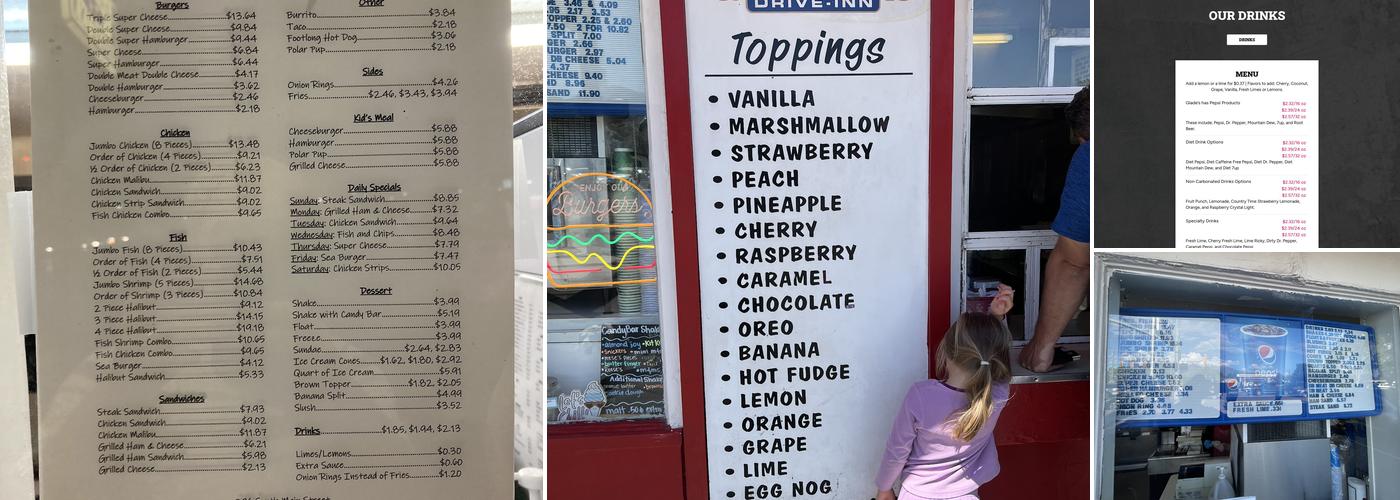 Glade's Drive Inn Menu