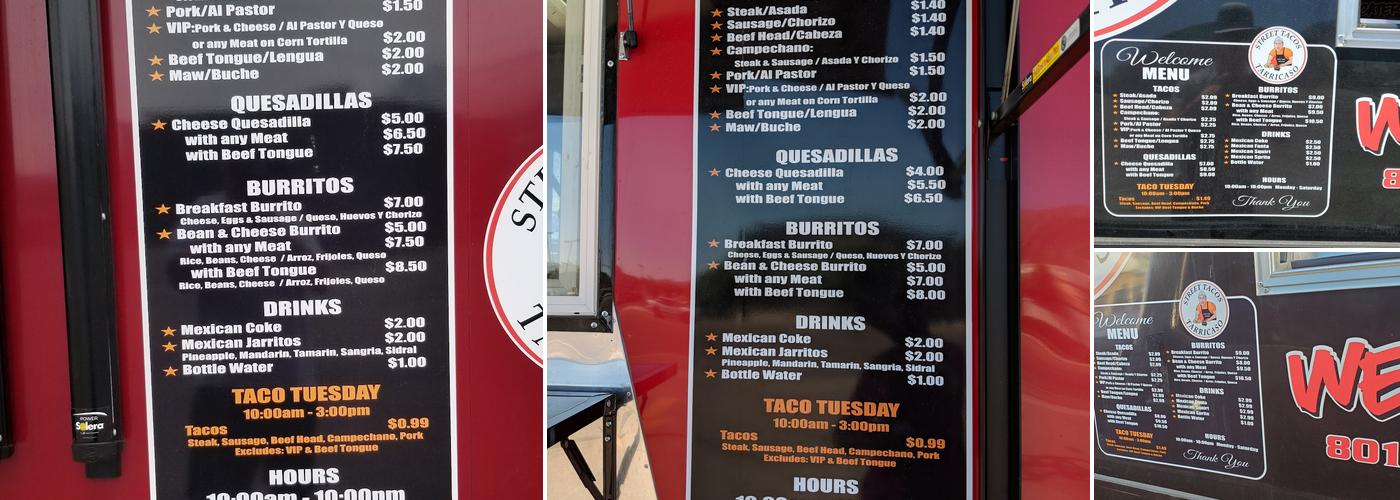 Street Tacos Tarricaso Menu