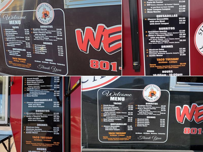 Street Tacos Tarricaso Menu