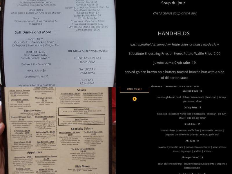 The Grille at Runways Menu