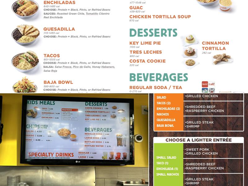 Costa Vida Menu