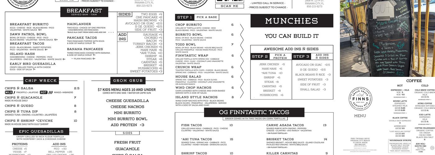 FINNS Island Style Grub in St. Andrews Menu