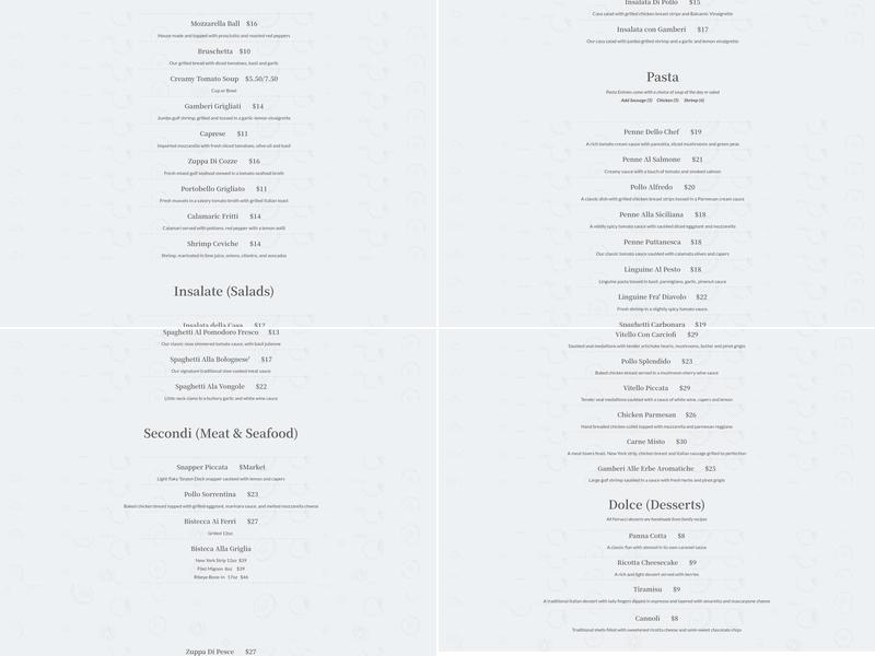 Ferrucci Ristorante Menu