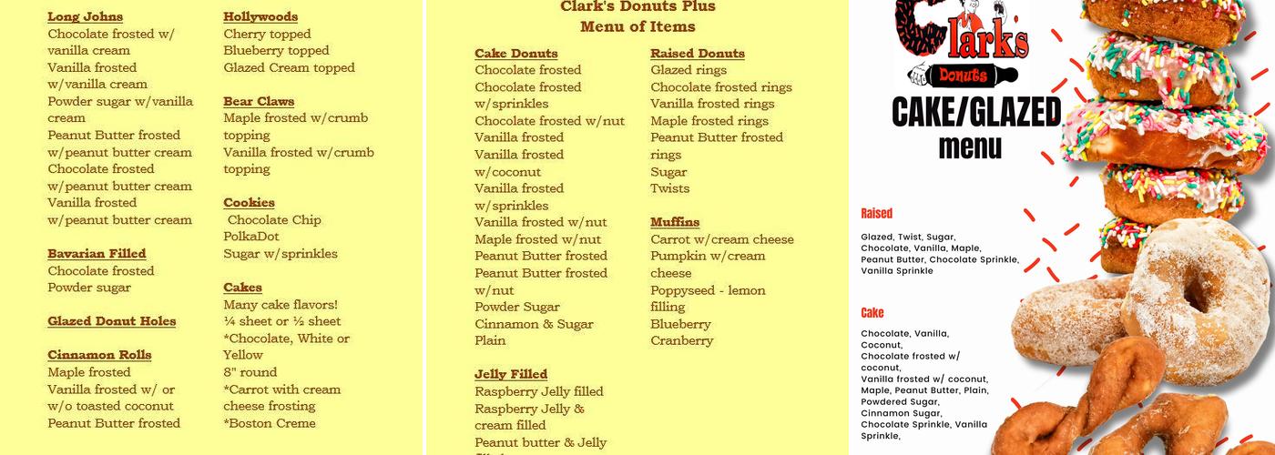 Clark's Donuts - Retail Store Menu